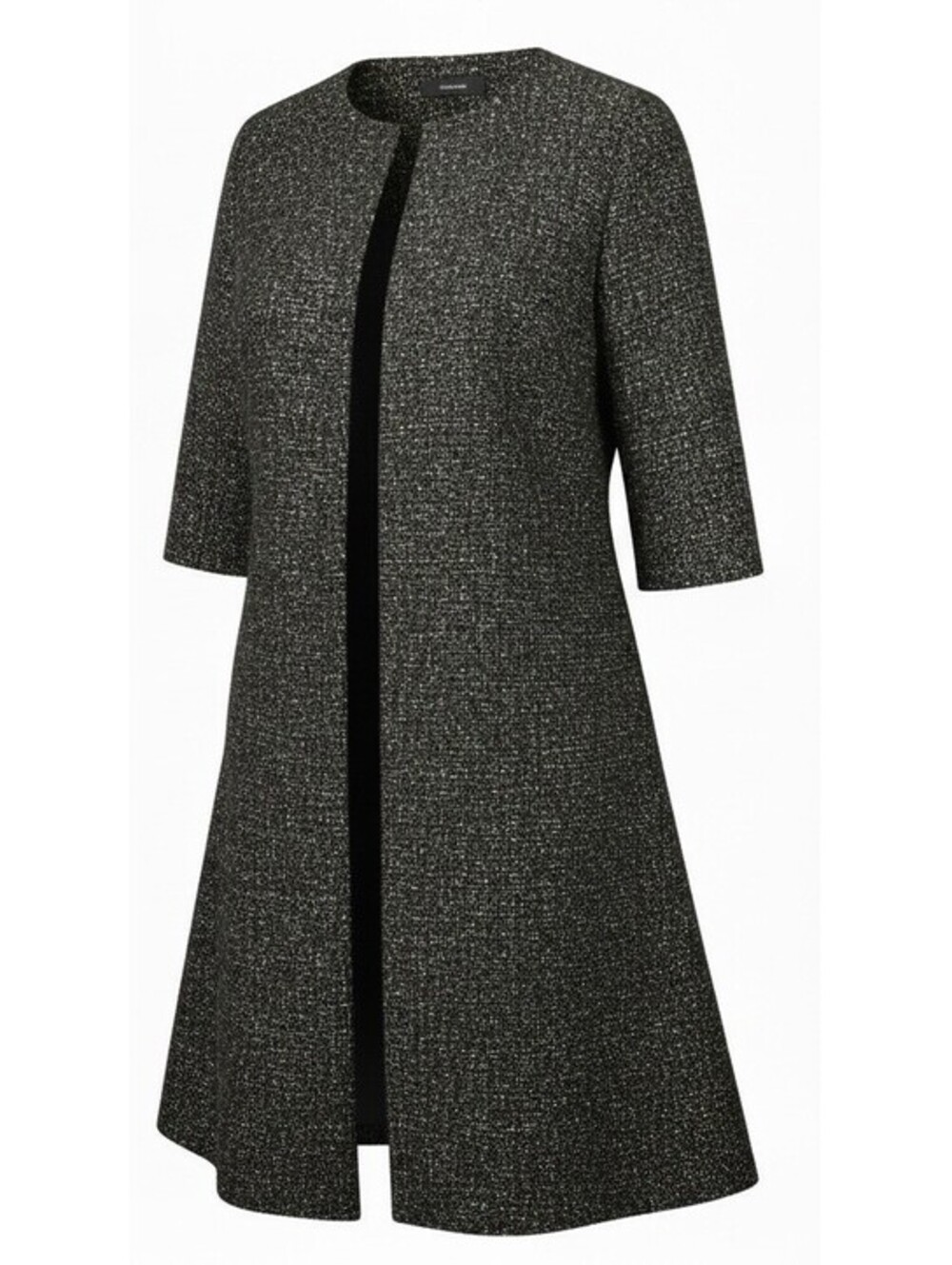 Tahari Size 8 Black Speckled Duster Half Sleeve Tweed Lined Business Gothic
